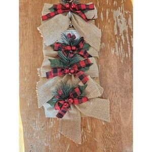New Holiday Christmas Bows 4 Pack Red and Black, Burlap, Bells, Xmas Decor